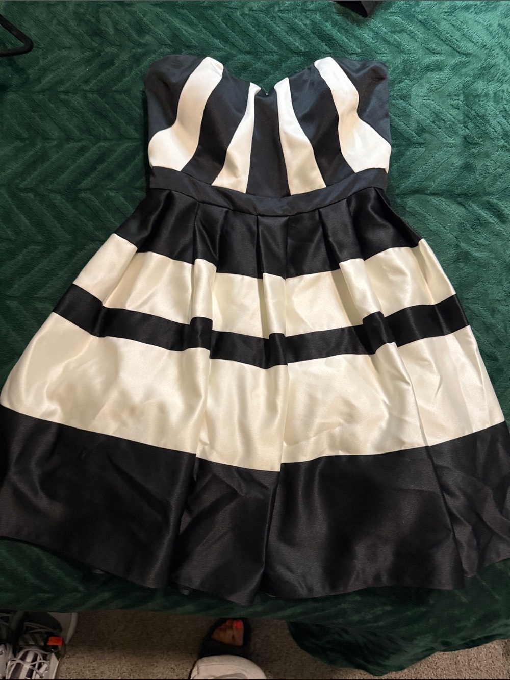 Strapless Black and White Stripe Fit & Flare Dress
